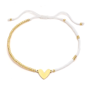 Bracciale in perline MIYUKI fatto a mano con ciondolo a cuore dorato e cordino regolabile