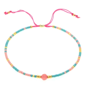 Bracciale artigianale in perline MIYUKI rosa e celeste con chiusura regolabile