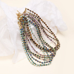 French retro square natural stone beaded necklace with bohemian style gold lobster clasp
