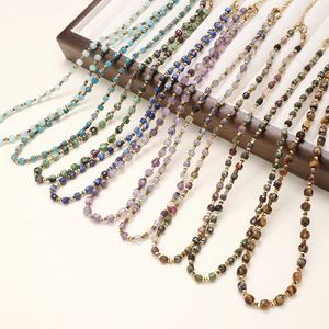 French Retro Minimalist Natural Stone Beaded Necklace For Women Bohemian Square Faceted Gemstone Clavicle Chain Jewelry