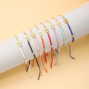 Bohemian Handmade Seed Bead Hamsa Hand Bracelet For Women Gold Plated Stainless Steel Evil Eye Adjustable Ethnic Jewelry Gift