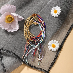 Bohemian gold plated Hamsa Hand beaded bracelet set with colorful adjustable cords