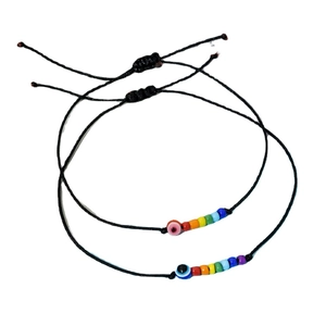 Set di bracciali con perline Miyuki, malocchio e cordino nero regolabile a mano