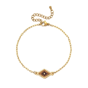 Bracelet à maillons dorés avec pendentif géométrique en perles fait à la main