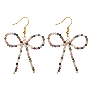 Bohemian Vintage Beaded Bowknot Drop Earrings For Women Handmade Stone Bead Dangle Earrings Fashion Jewelry Gift