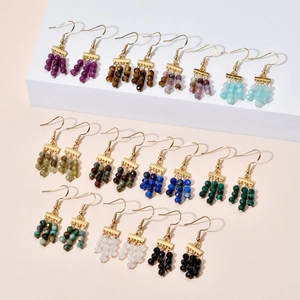 Set of 12 pairs of vintage faceted bead drop earrings in various natural stone colors
