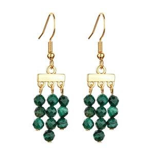Vintage beach style gold drop earrings with green malachite-patterned beads