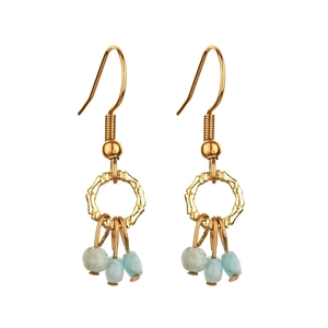 Orecchini Pendenti Vintage Bohemian in Acciaio Inossidabile Con Perle in Pietra Naturale Cerchio Trama Bambù Gioielli Donna