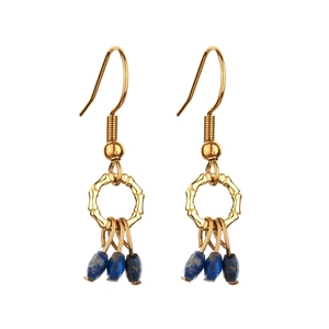 Orecchini a cerchio in oro stile francese con pietre blu e design a bambù