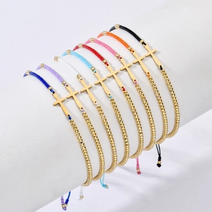 Bracelets d'amitié tissés avec croix en acier inoxydable en huit couleurs variées