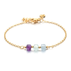 Bracciale a Catena Sottile in Acciaio Inossidabile Minimalista da Donna Placcato Oro Fatto a Mano con Pietre Naturali Regolabile
