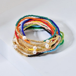 Bohemian multilayer Miyuki seed bead bracelet set with white pearl accents for women