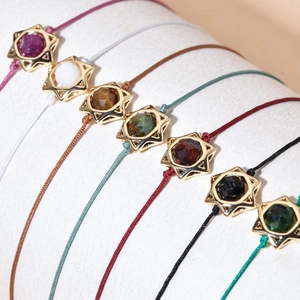 Bracciali fatti a mano Stella di David con pietre preziose colorate e cordino regolabile