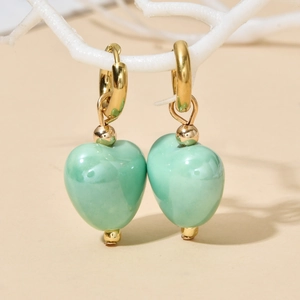 Fashion Golden Alloy Hoop Heart Shaped Ceramic Pendant Earrings For Women Sweet Candy Color Heart Huggie Earrings Jewelry