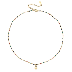 Franse stijl gouden roestvrijstalen ketting met gekleurde kralen en zirkoon hanger