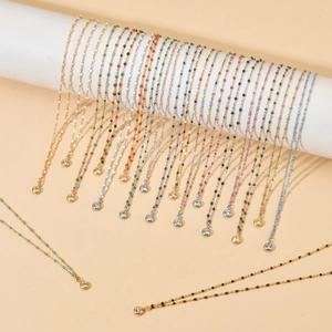 Franse Emaille Kralen Roestvrij Stalen Halsketting Voor Vrouwen Minimalistische Sleutelbeen Ketting Met Zirkonia Ronde Hanger Sieraden