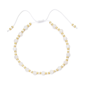 Handmade bohemian Tila bead bracelet with white faceted crystals and golden spacers