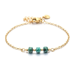 Bracciale a catena sottile in acciaio inossidabile dorato con pietre naturali verdi