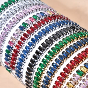 Elegant stainless steel tennis bracelets featuring colorful rectangular zircon stones