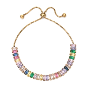 18K gold plated tennis bracelet with colorful rectangular cubic zirconia and adjustable clasp