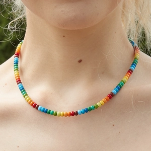 Bohemian Colorful Rainbow Beaded Necklace Mixed Alloy Acrylic Beads Choker For Women Summer Beach Vacation Holiday Jewelry