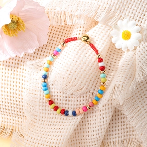 Classic luxury colorful bead bracelet for women featuring golden spacers and magnetic clasp