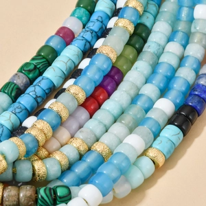 Handmade beaded necklace with turquoise stones and vintage gold spacer beads for women