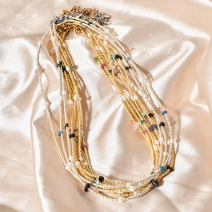 Stainless Steel Beaded Necklace With Natural Crushed Stone Pearl Bohemian Gold Seed Bead Choker For Women Jewelry