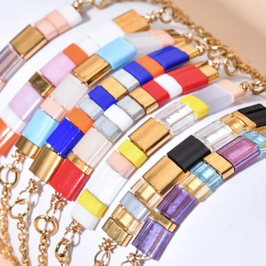 Colorful Tila bead bracelets set with gold plated stainless steel and enamel finish
