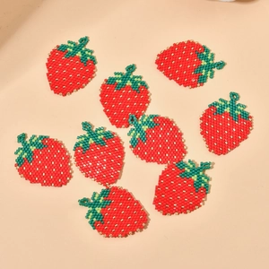 Set of nine handmade MIYUKI bead strawberry charms for DIY jewelry and accessory making