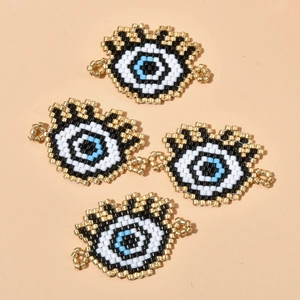 Bohemian MIYUKI Glass Beads Evil Eye Connector Charm For DIY Jewelry Making Hand-woven Heart Shape Turkish Eye Accessory