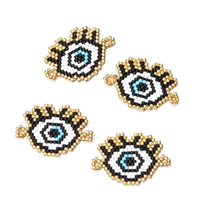 Handmade Miyuki bead Evil Eye charm set in gold and blue for DIY bracelet making