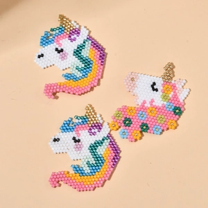 Handmade MIYUKI beadwork unicorn accessories with colorful bohemian style patterns