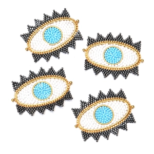 Handmade Miyuki bead evil eye charms with blue iris and golden metal frame 4-piece set