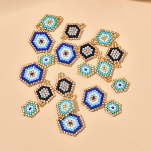 Handmade MIYUKI seed bead Evil Eye charms in hexagonal and rectangular shapes for DIY jewelry