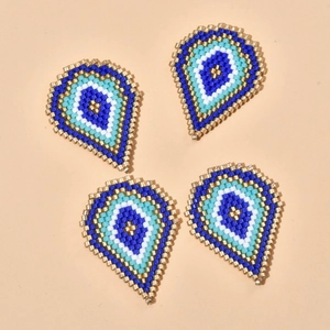Set of four handmade Miyuki bead evil eye water drop charms for DIY jewelry making