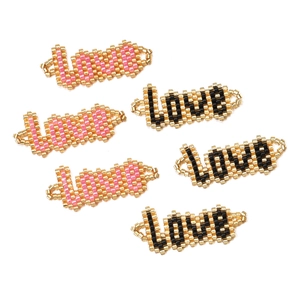 Handmade MIYUKI bead LOVE charms for DIY jewelry making in pink and black gold colors
