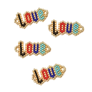 Handmade MIYUKI beadwork jewelry charms featuring colorful LOVE letter pattern design