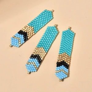Three handmade MIYUKI seed bead geometric charms with gold-plated metal loops