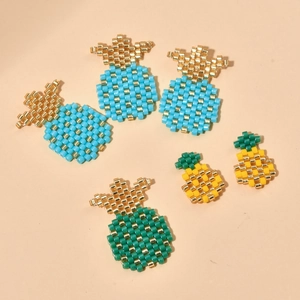 Handmade MIYUKI seed bead pineapple charms in blue green and yellow for DIY jewelry making