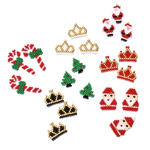 Handmade Glass Bead Christmas Charms DIY Jewelry Making Accessories Santa Claus Christmas Tree Candy Cane Crown Pendants