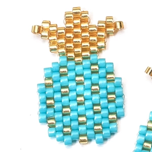 Handmade MIYUKI seed bead pineapple charm in sky blue and gold for jewelry making