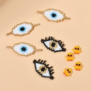 Handmade MIYUKI bead evil eye and yellow chick charms for bracelets and necklaces