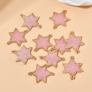 Ciondolo a Stella Esagonale in Perle di Vetro Miyuki Fatto a Mano Per Creazione Gioielli DIY Rosa Oro Accessorio per Collane