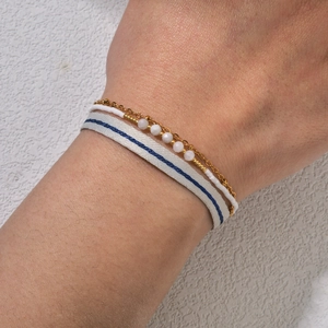 Ensemble de bracelets bohème en acier doré avec perles en pierre naturelle et sangle tissée