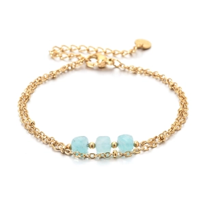 Boho 18K Vergoldet Edelstahl Doppelschicht Armband Für Damen Minimalistisch Naturstein Perlen Geometrischer Handschmuck