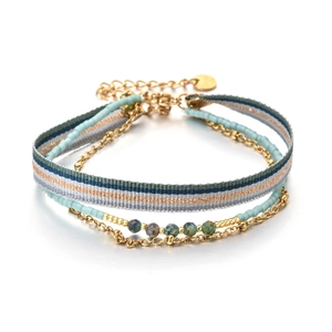 Bracelet multicouche bohème en acier inoxydable doré avec pierres naturelles et cordon