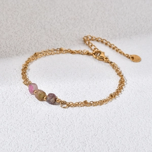 Doppelreihiges Armband aus 18K vergoldetem Edelstahl mit drei natürlichen Edelsteinen