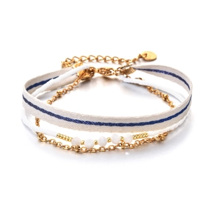 Bracelet bohème multicouche en acier inoxydable avec rayures bleues et perles