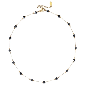 Collier bohème en acier inoxydable avec perles noires facettées et chaîne à maillons dorée